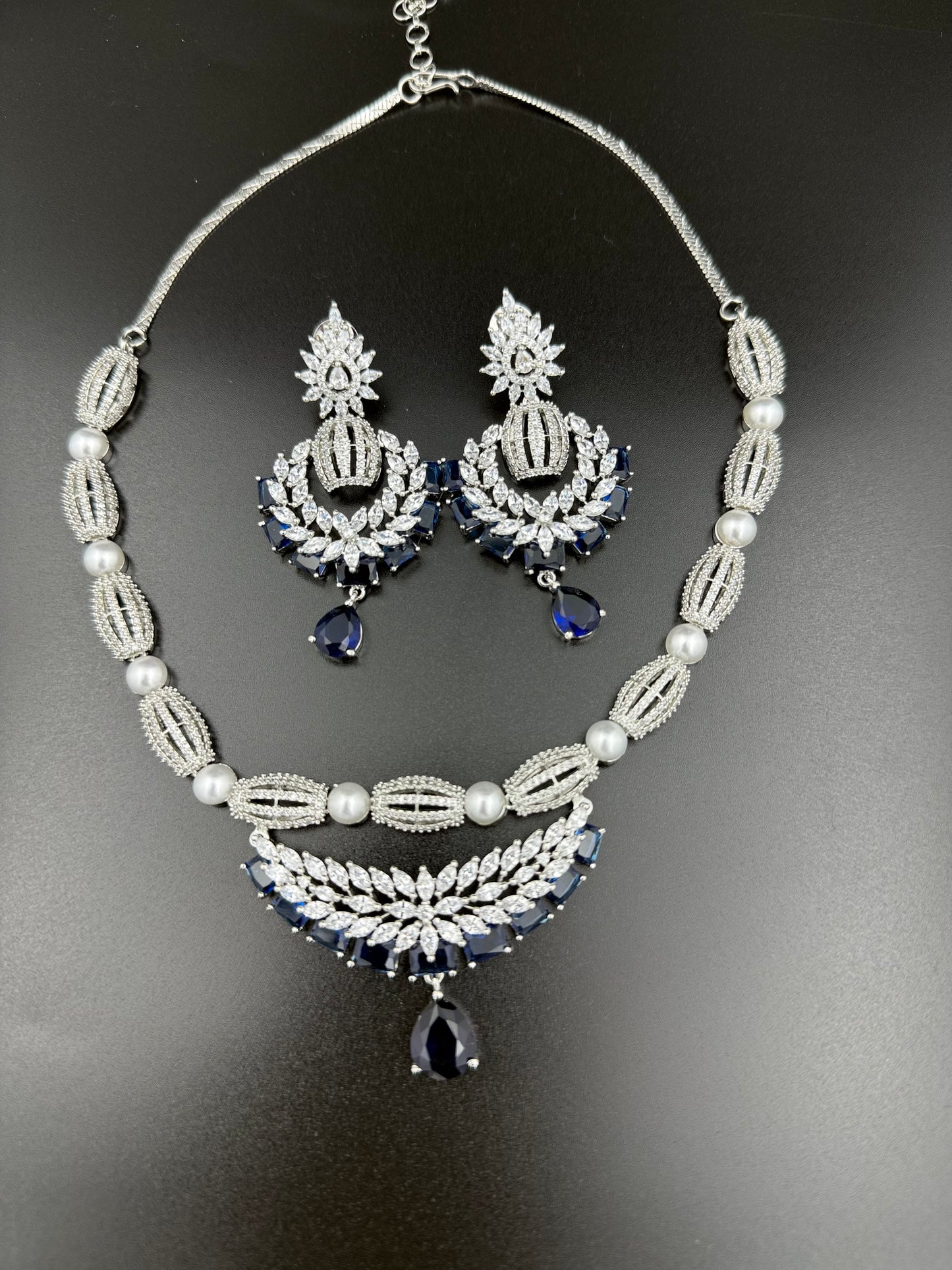 Royal Blue Inayara AD Necklace set