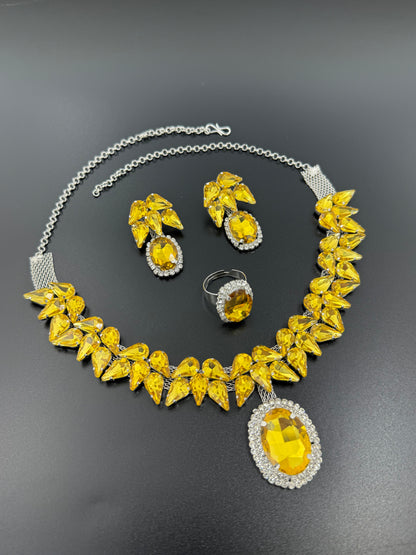 Starlight Korean Yellow Glass Stone Necklace Set