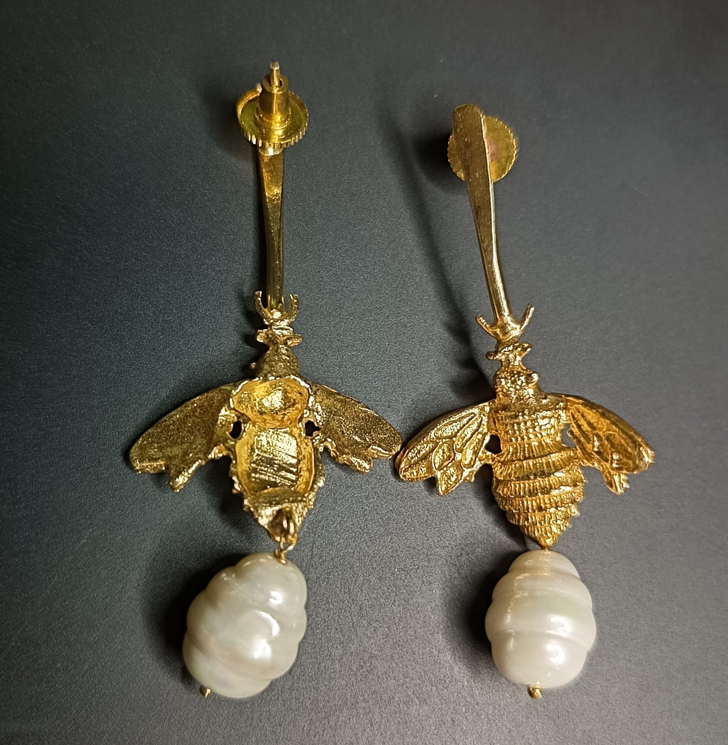 Golden Honeybee Pearl Earrings