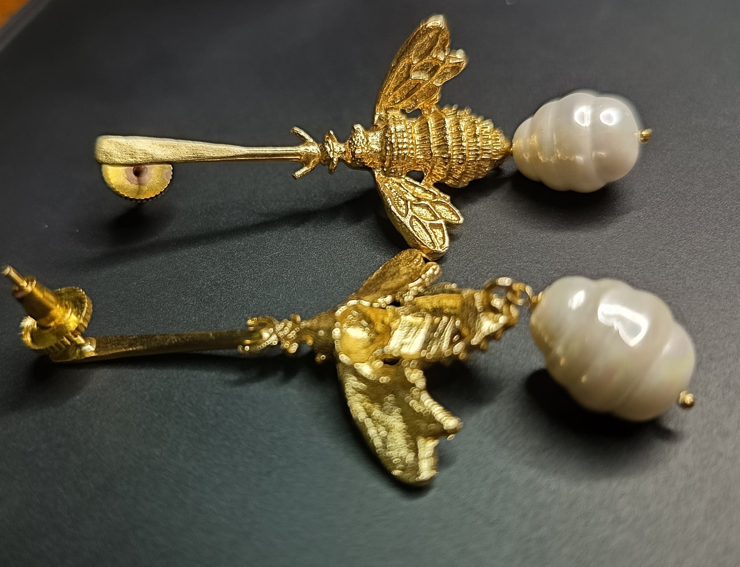 Golden Honeybee Pearl Earrings