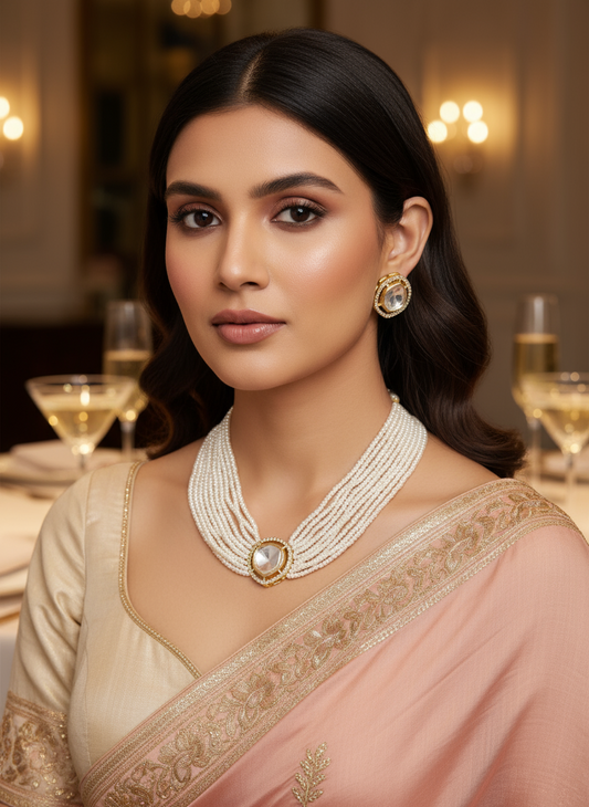 Pearl Kundan Multilayer Choker Necklace set