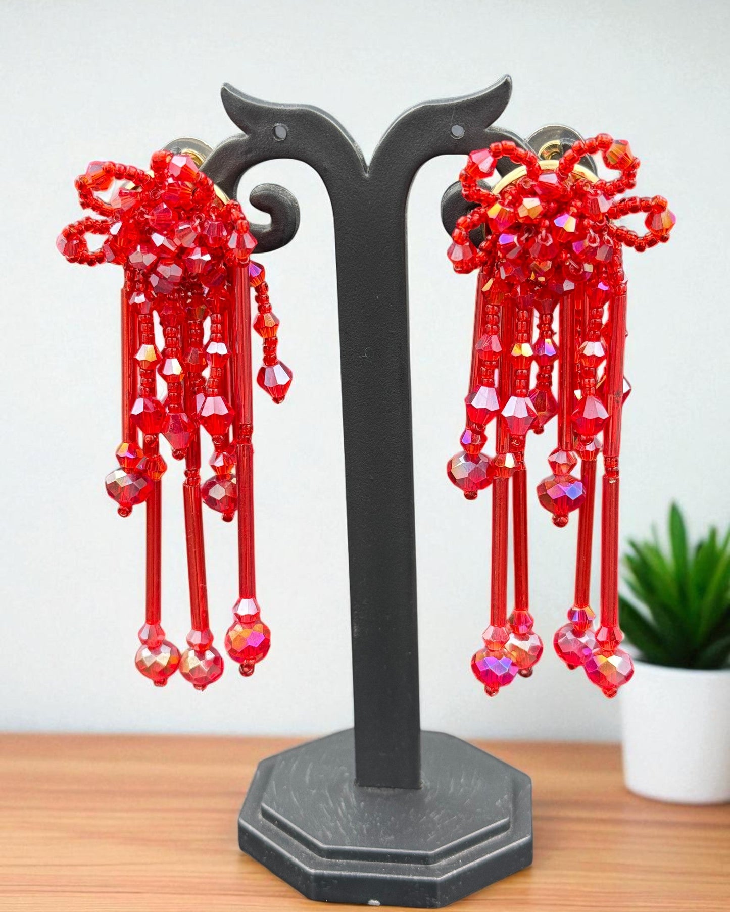 Red Flower Beaded Dangler Earring