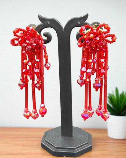 Red Flower Beaded Dangler Earring