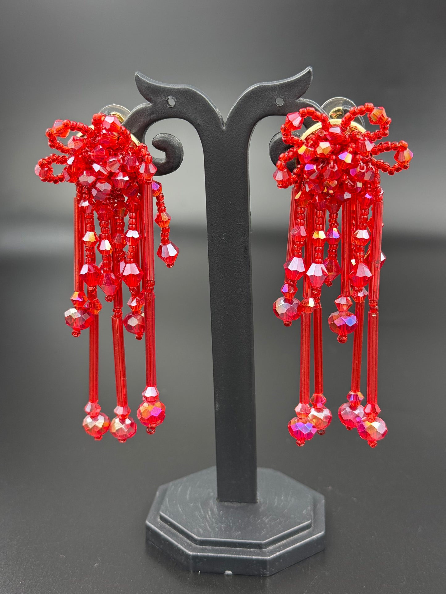 Red Flower Beaded Dangler Earring
