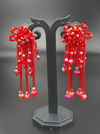Red Flower Beaded Dangler Earring