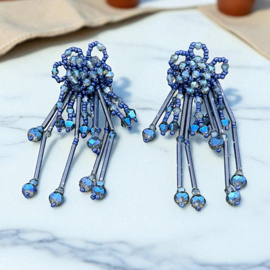 Royal Blue Flower Beaded Dangler Earring