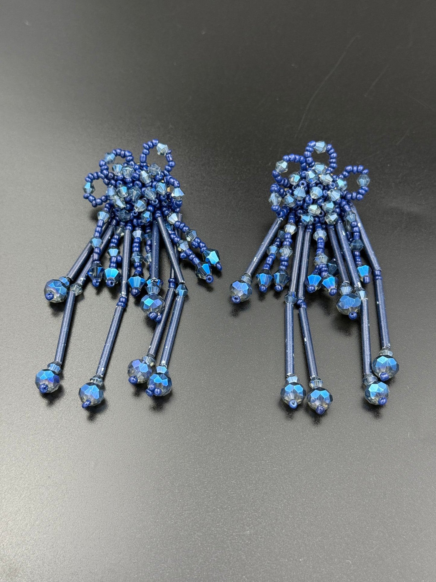 Royal Blue Flower Beaded Dangler Earring