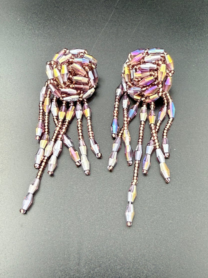 Wine Beaded Dangler Earring