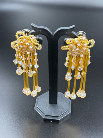 Golden Flower Beaded Dangler Earring