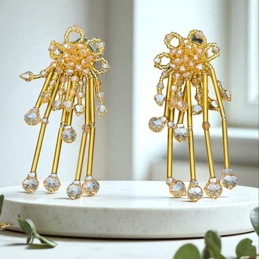 Golden Flower Beaded Dangler Earring