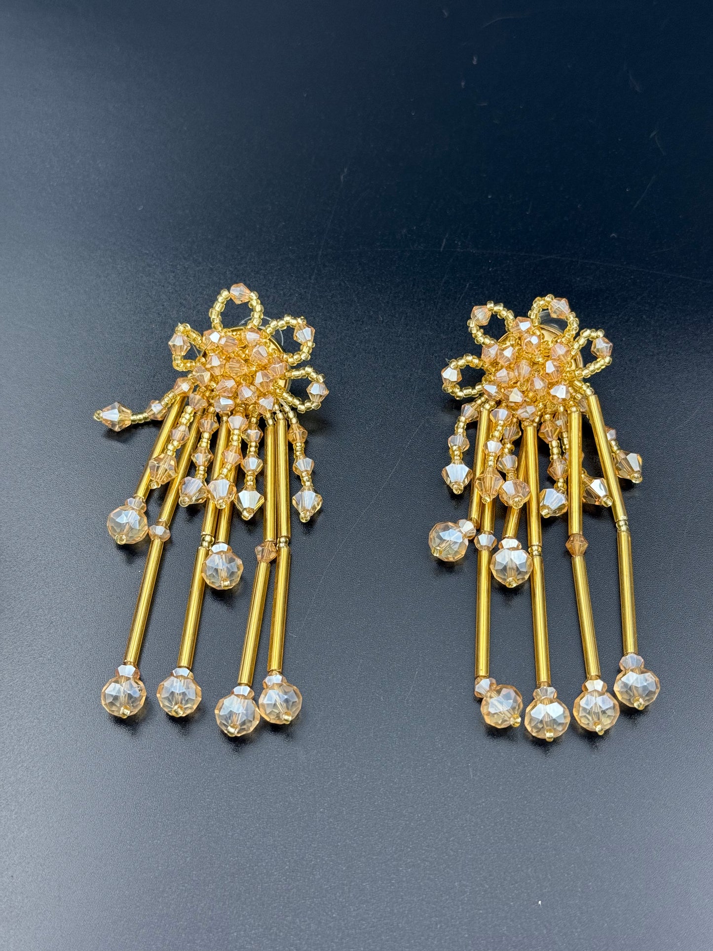 Golden Flower Beaded Dangler Earring