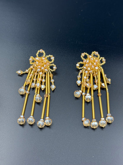 Golden Flower Beaded Dangler Earring