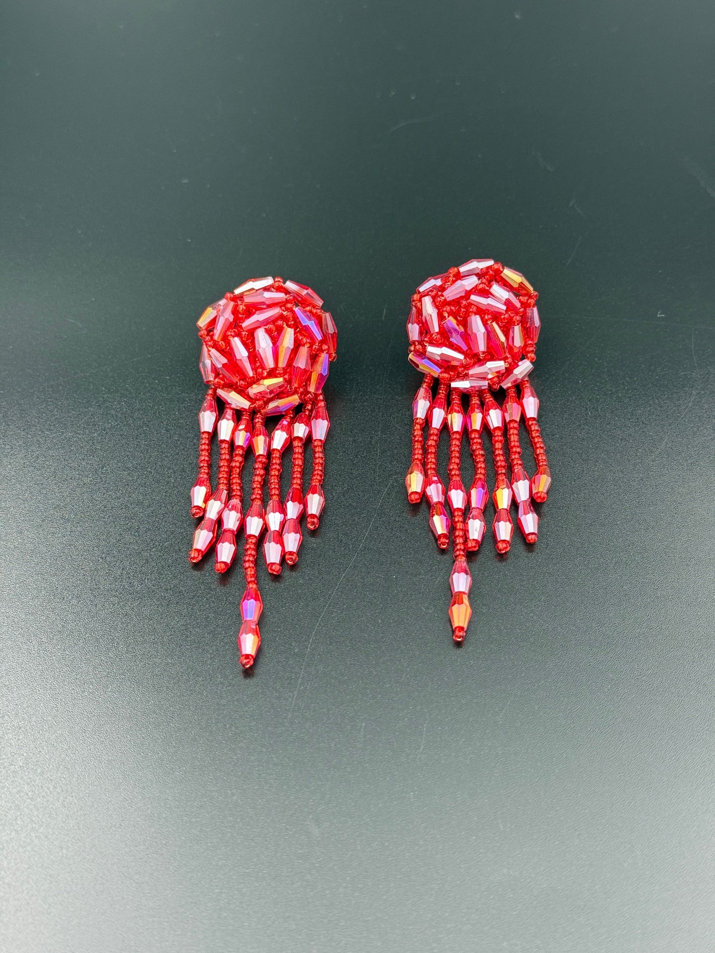 Red Beaded Dangler Earring