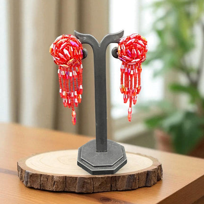 Red Beaded Dangler Earring