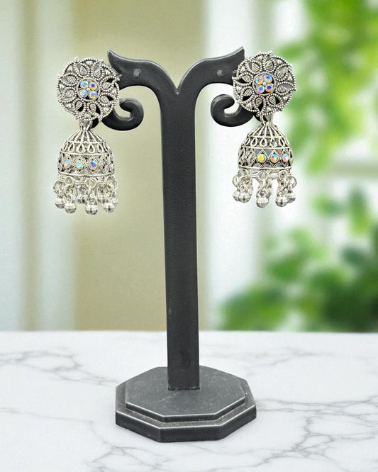 Silver Oxidised Jhumki Earring