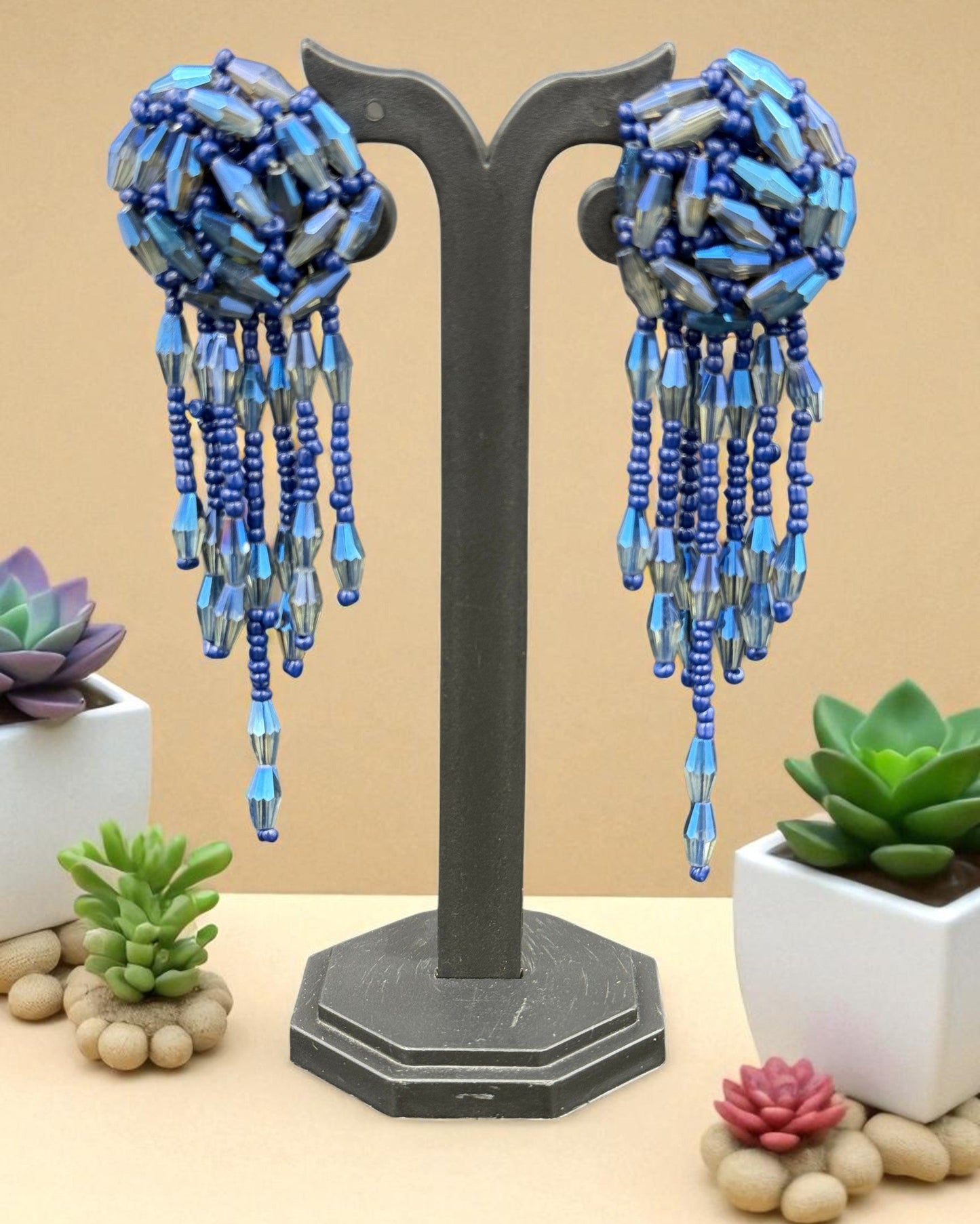Royal Blue Beaded Dangler Earring