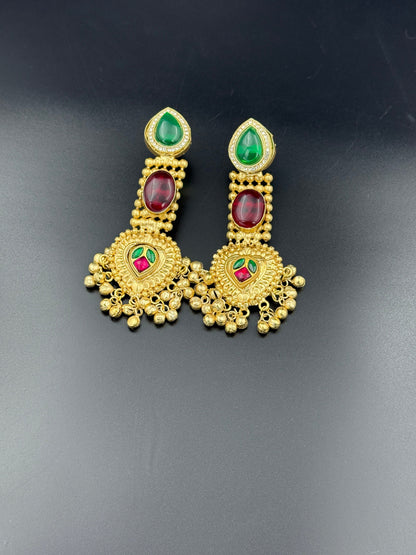 Regal Ruby Green Statement Chandbali Earrings