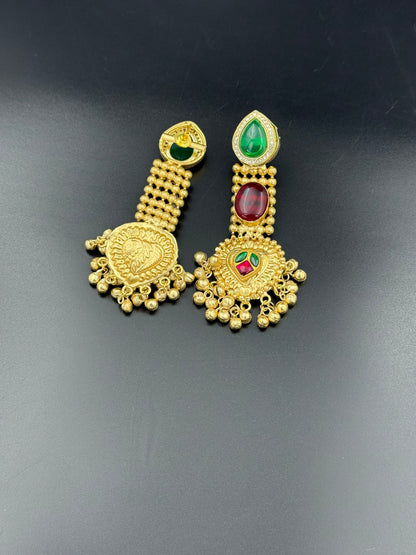 Regal Ruby Green Statement Chandbali Earrings