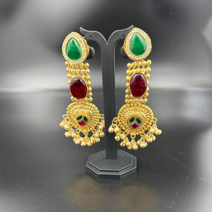 Regal Ruby Green Statement Chandbali Earrings