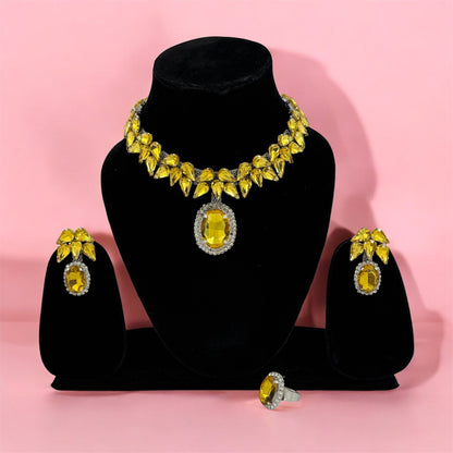 Starlight Korean Yellow Glass Stone Necklace Set