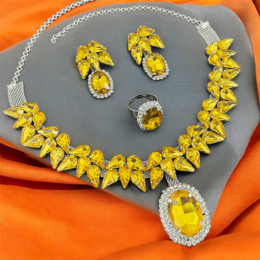 Starlight Korean Yellow Glass Stone Necklace Set