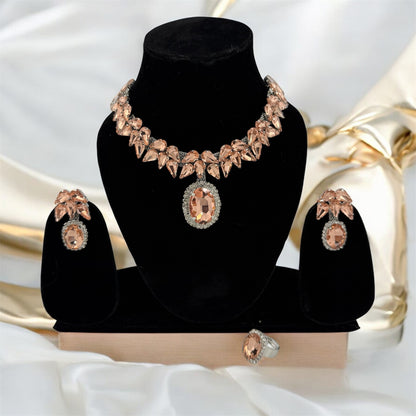 Starlight Korean Coral Glass Stone Necklace Set