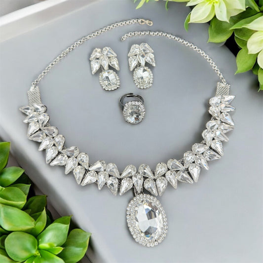 Starlight Korean White Glass Stone Necklace Set