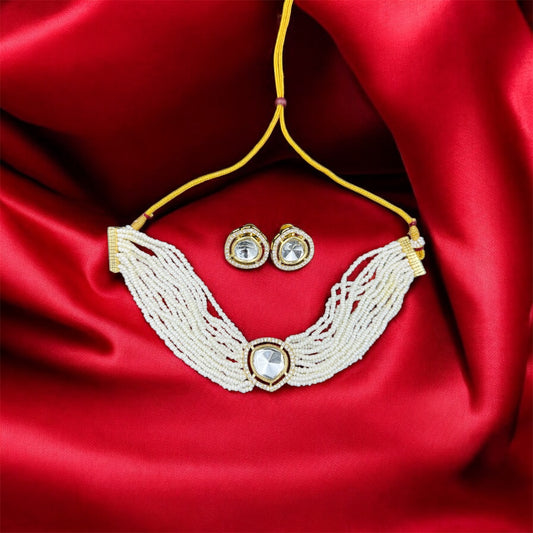 Pearl Kundan Multilayer Choker Necklace set