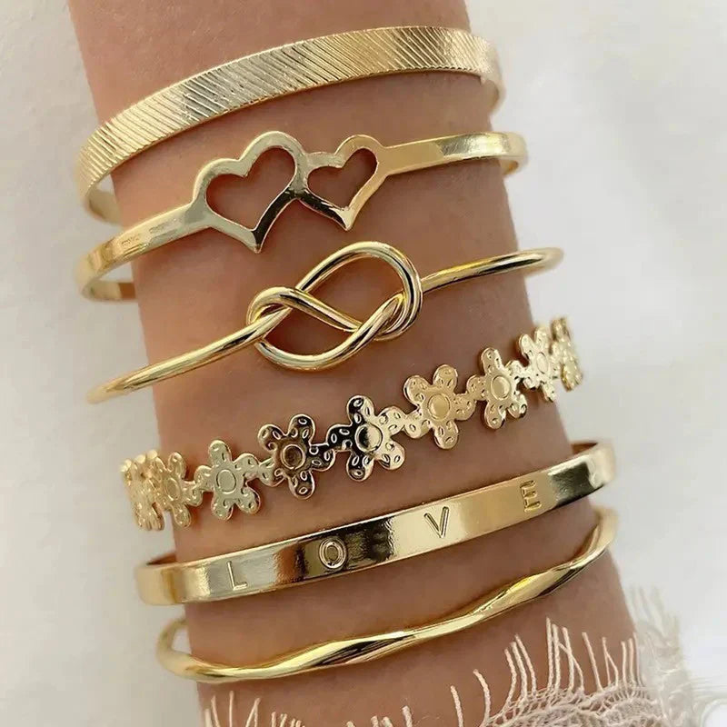 Golden Charm 6 Piece Bracelet Set