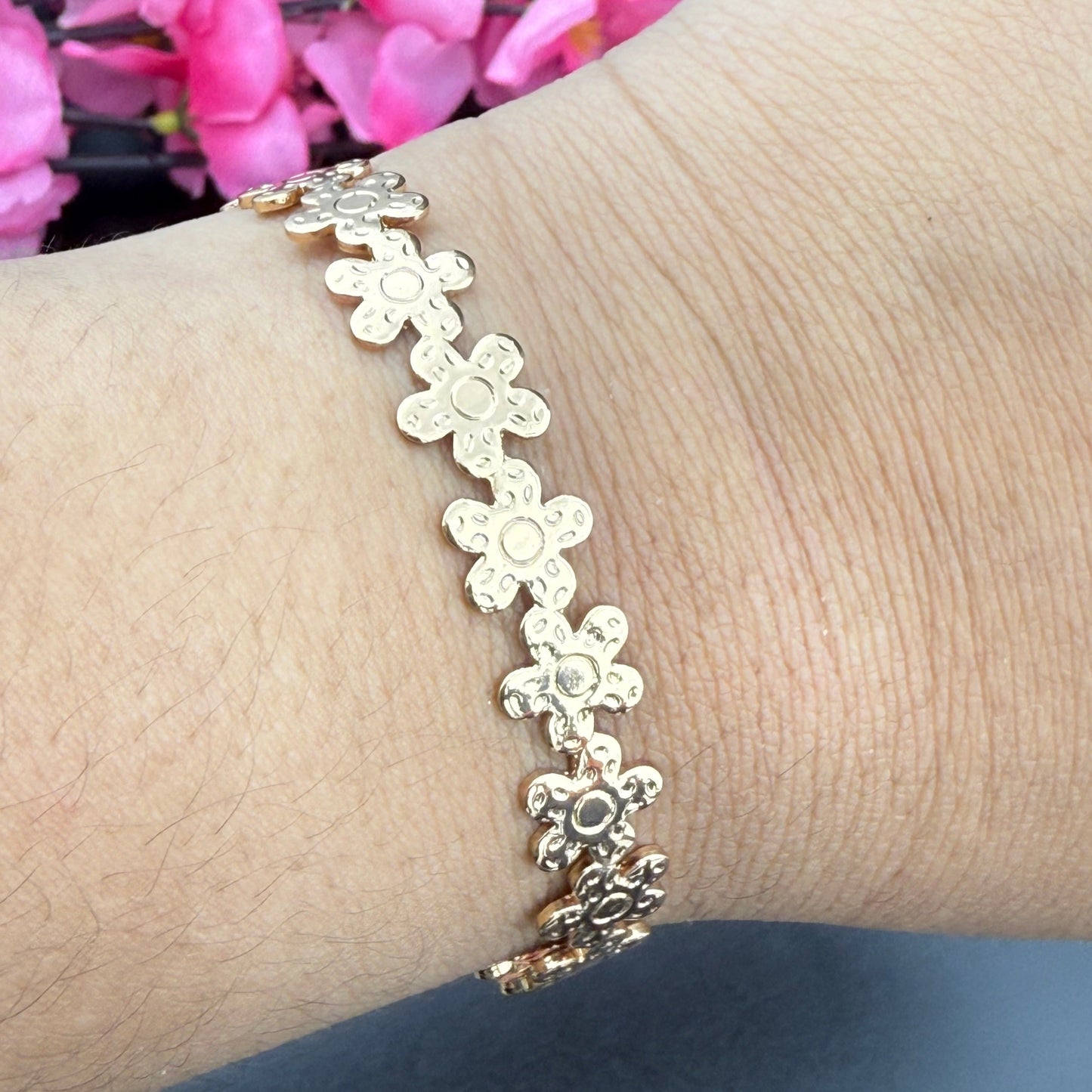 Dainty Daisy Cuff Gold Bracelet