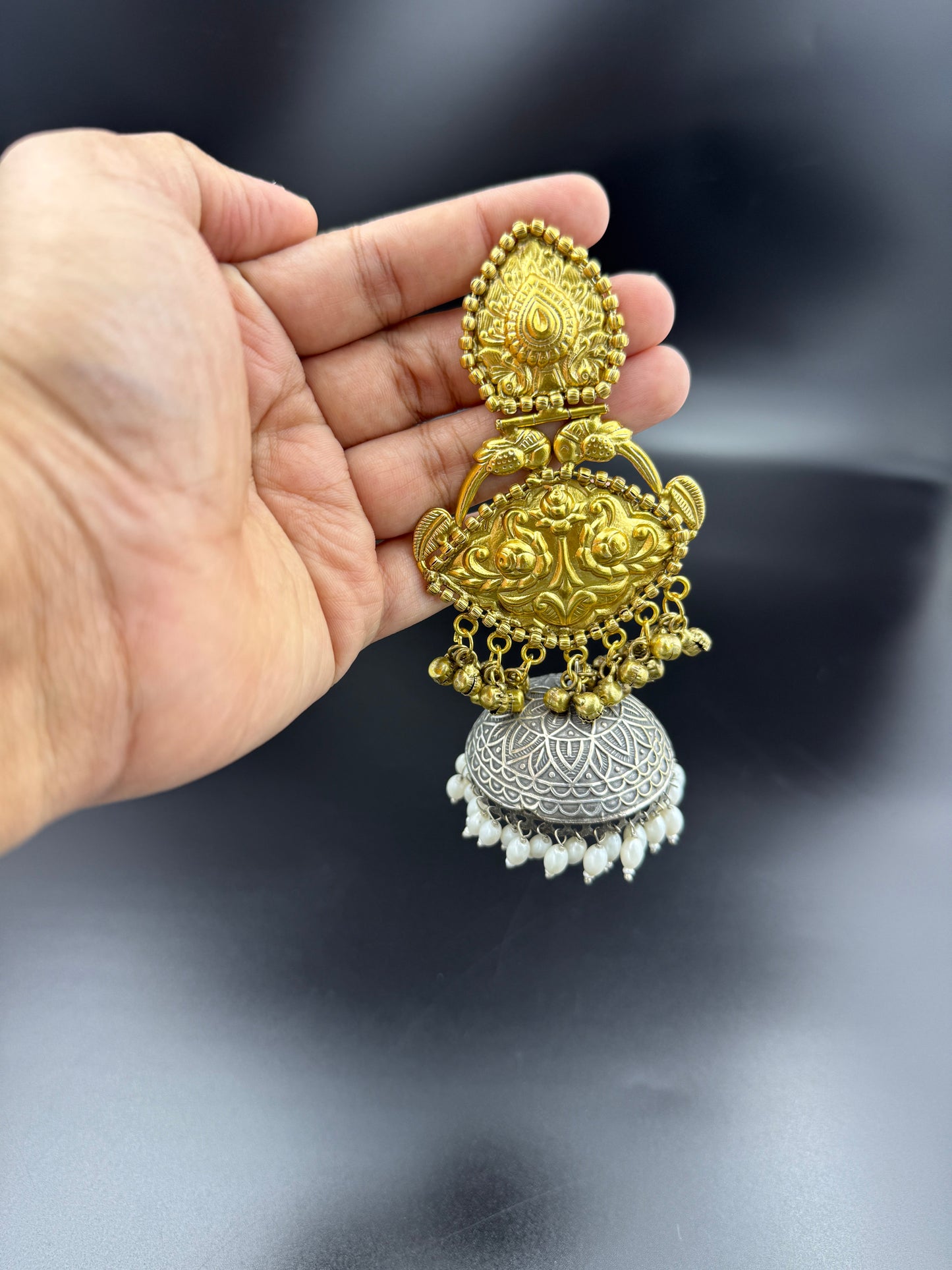 Antique Dual Tone Jhumki Earrings