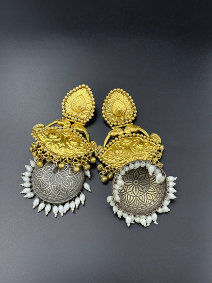 Antique Dual Tone Jhumki Earrings