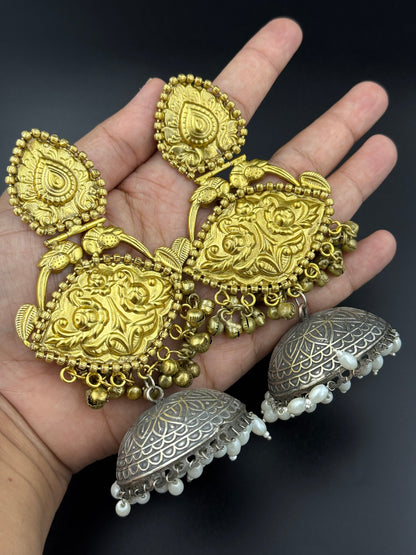 Antique Dual Tone Jhumki Earrings