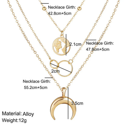 Glitzy Globe Cross Ring Layered Pendant Necklace