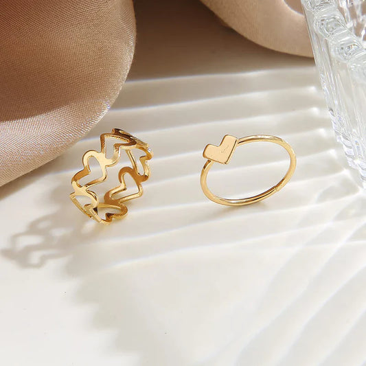 Stackable Heart Golden Rings Set