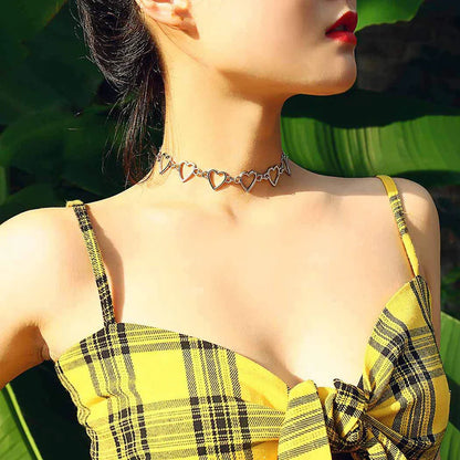 Silver Hearts Choker Necklace