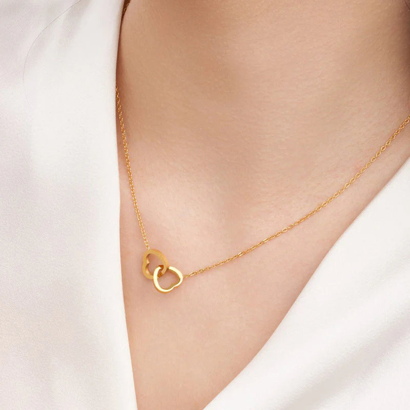 Anti Tarnish Interlocked Heart Pendant Necklace