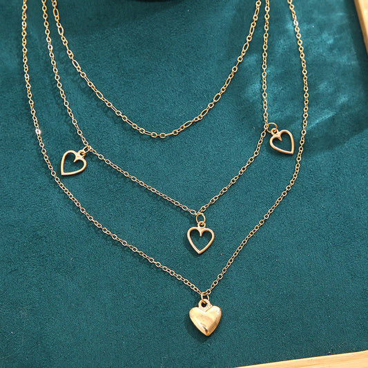 Anti Tarnish Layered Heart Pendant Necklace