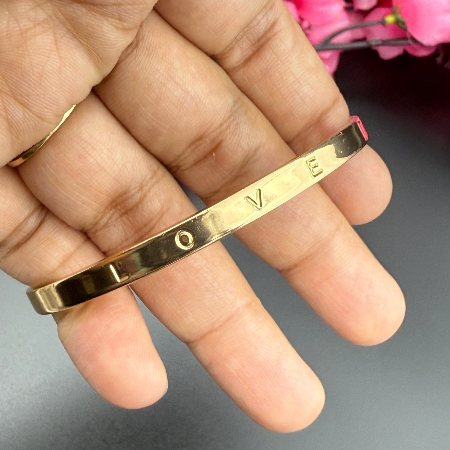 Love Engraved Golden Bracelet