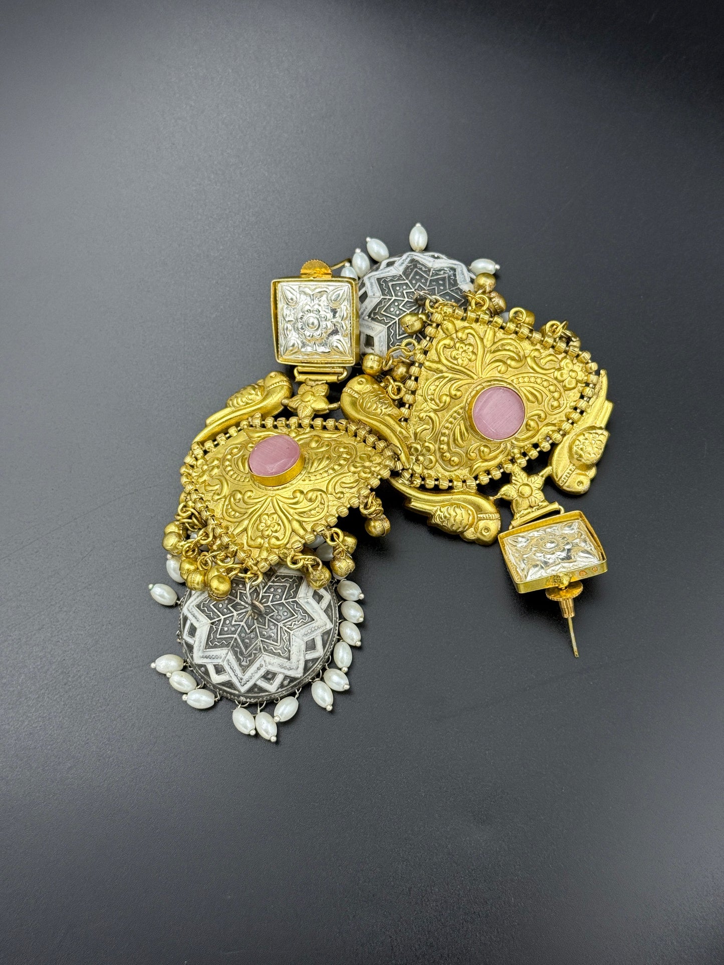 Parrot Dual Tone Pink Statement Jhumka Earrings