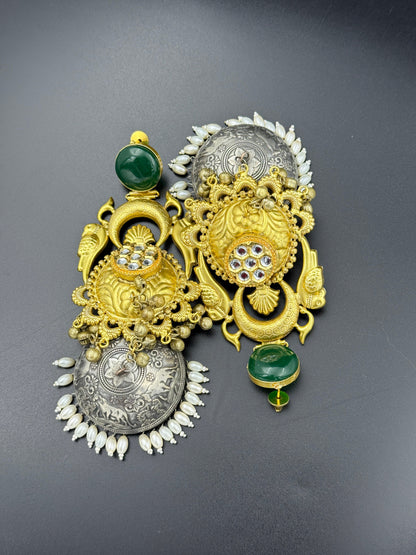 Emerald Parrot Dual Tone Jhumka Earrings