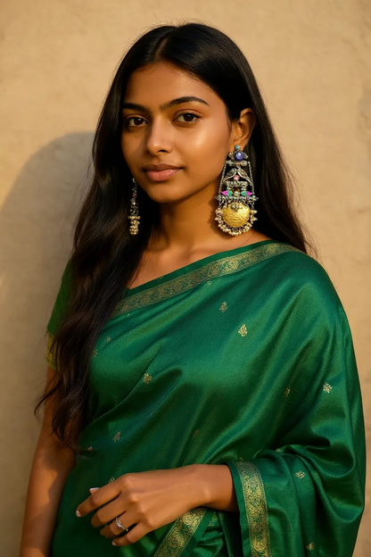 Bohemian Oxidized Blue Stone Jhumka Earrings