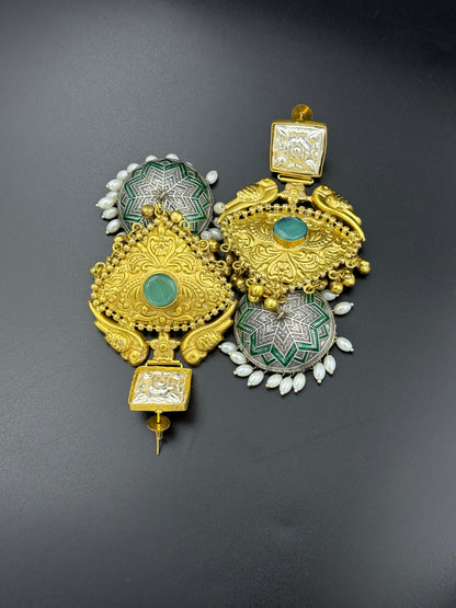 Parrot Dual Tone Statement Jhumka Earrings