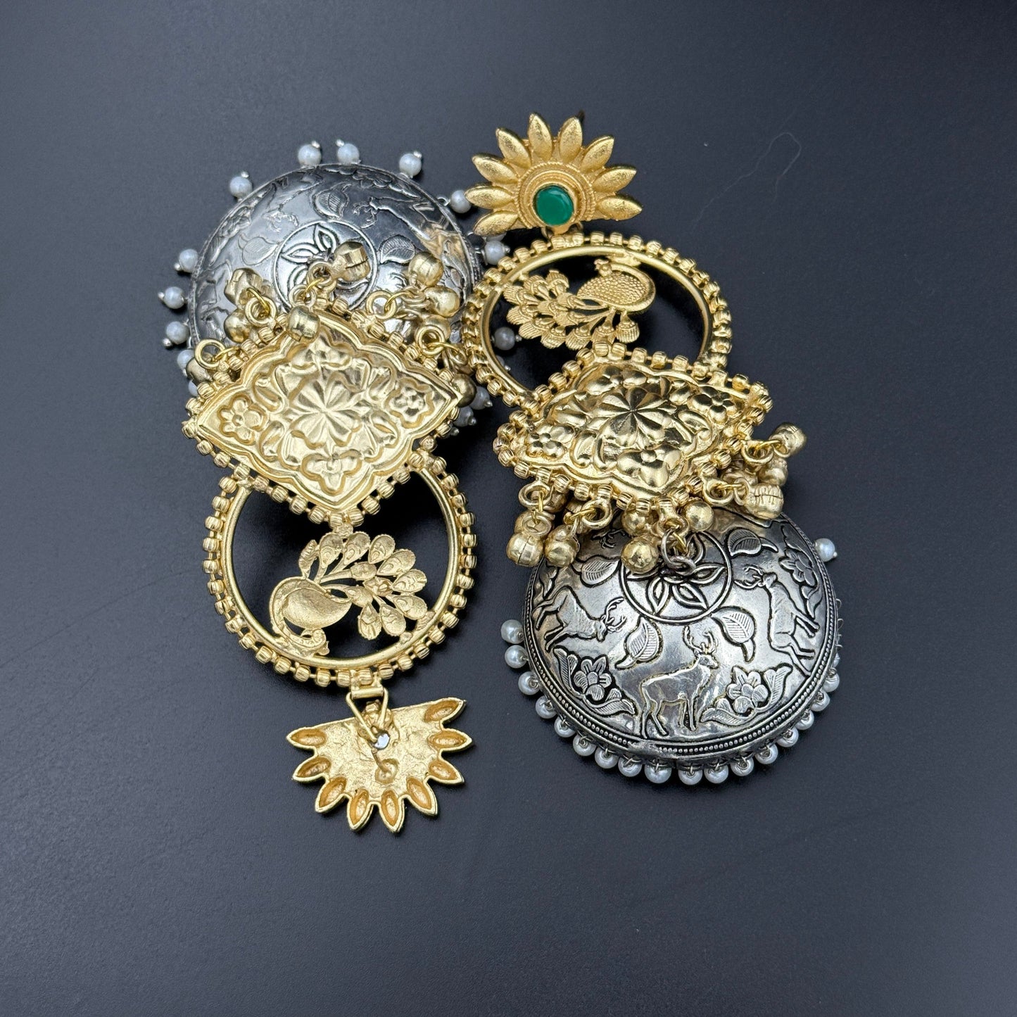 Peacock Dual Tone Green Jhumka Earrings