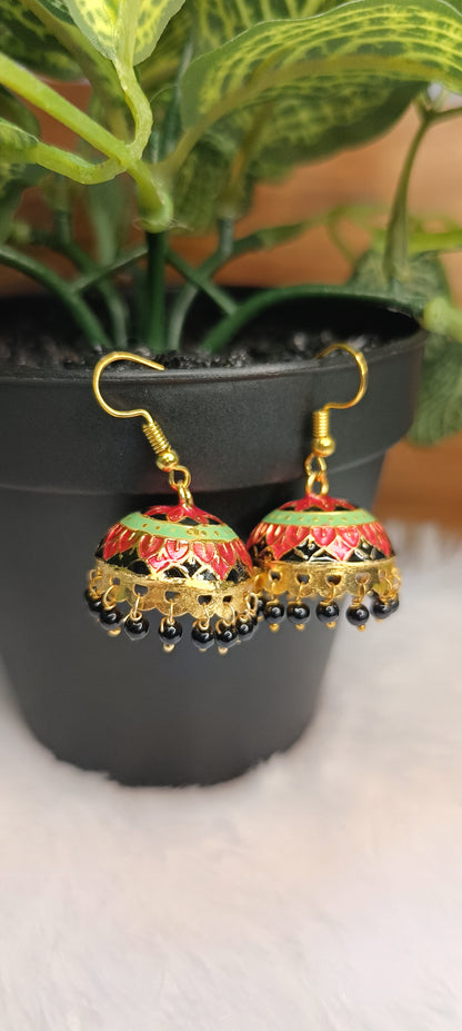 Meenakari Pearl Tassel Jhumki Earrings (Black)