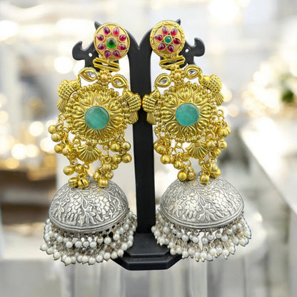 Royal Antique Dual Tone Temple Jhumka Earrings
