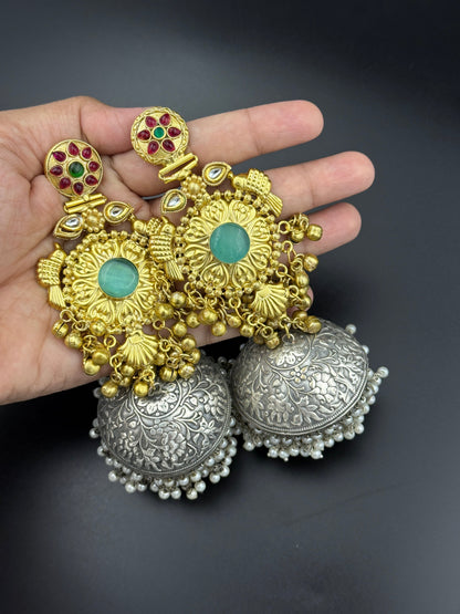 Royal Antique Dual Tone Temple Jhumka Earrings