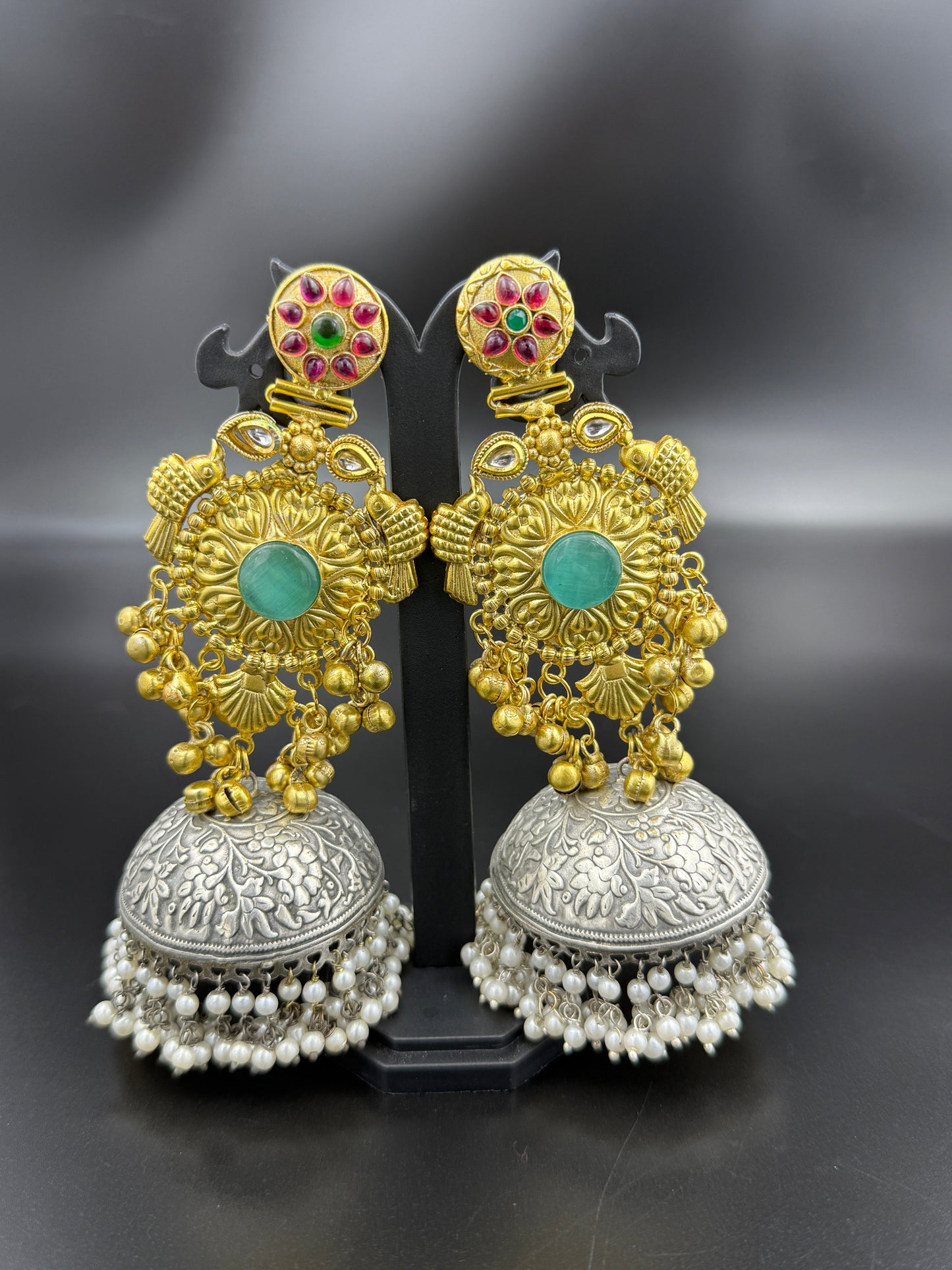 Royal Antique Dual Tone Temple Jhumka Earrings