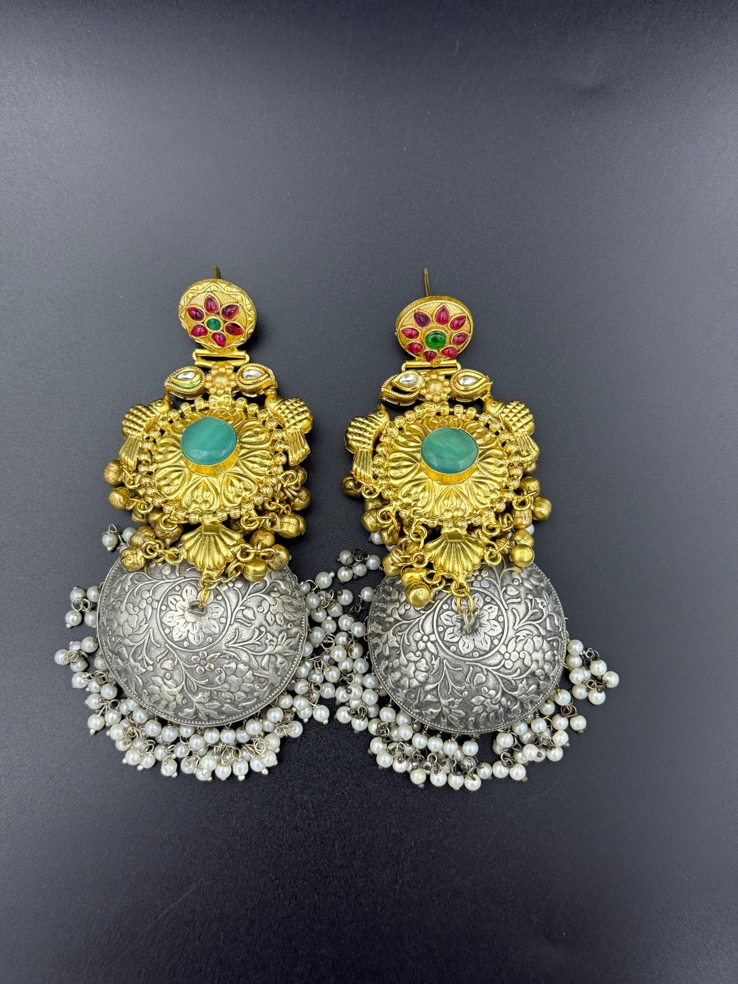 Royal Antique Dual Tone Temple Jhumka Earrings