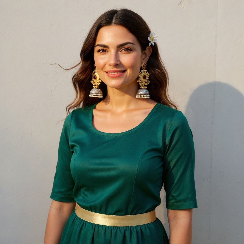 Antique Dual Tone Ruby Temple Jhumka Earrings